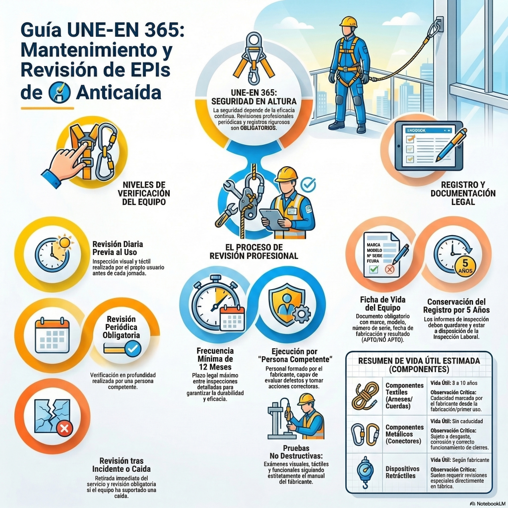 198. EPIs lo que dice la norma UNE EN 365 sobre mantenimiento y revisión