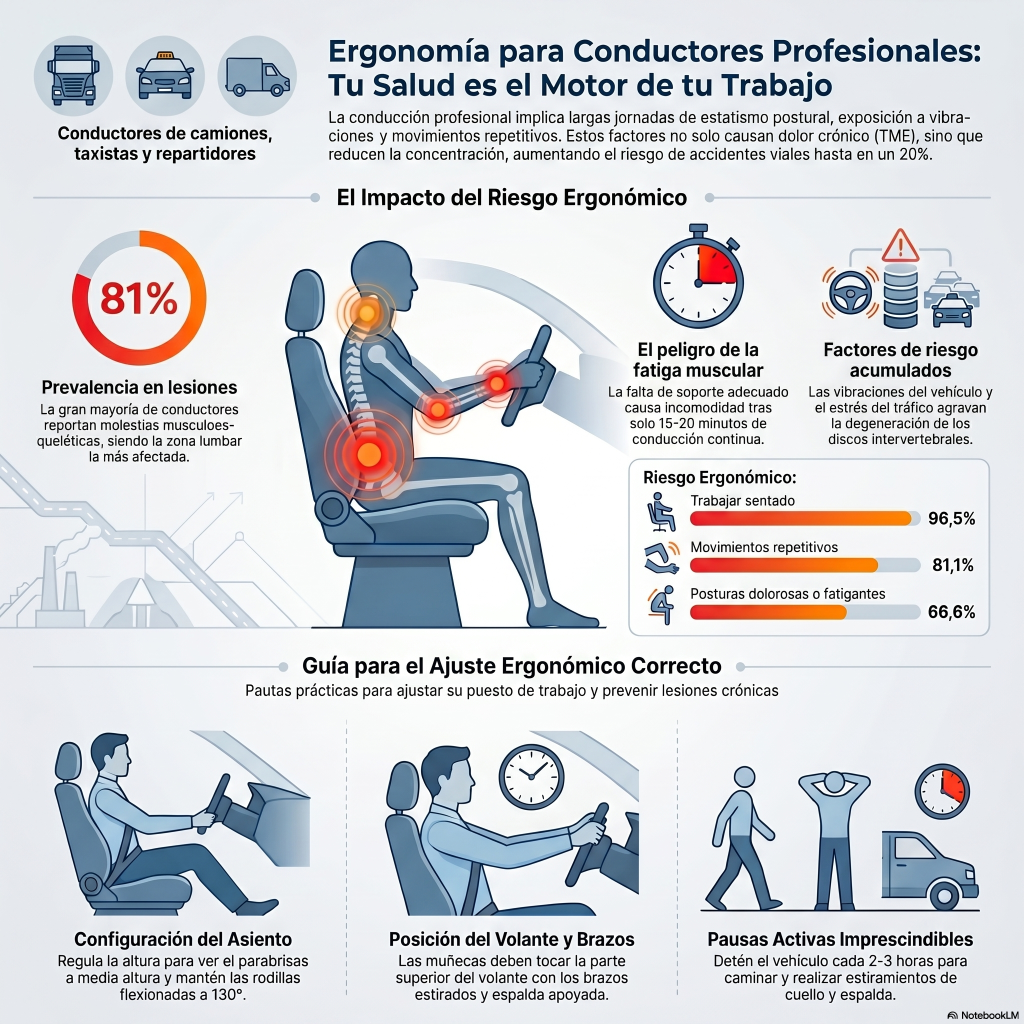 240.Ergonomía en conducción profesional: camioneros, taxistas, repartidores