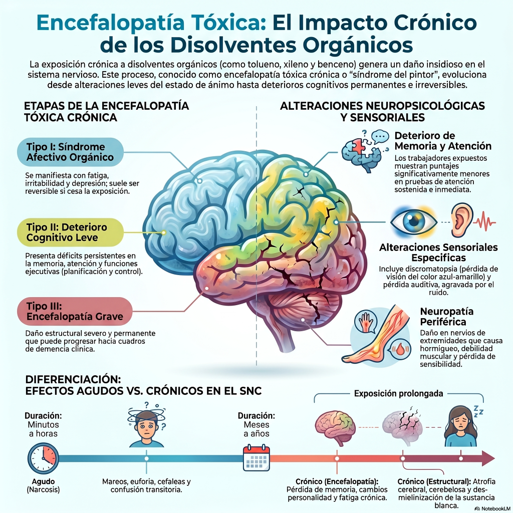 245. Disolventes orgánicos: efectos crónicos en el sistema nervioso (encefalopatía tóxica)